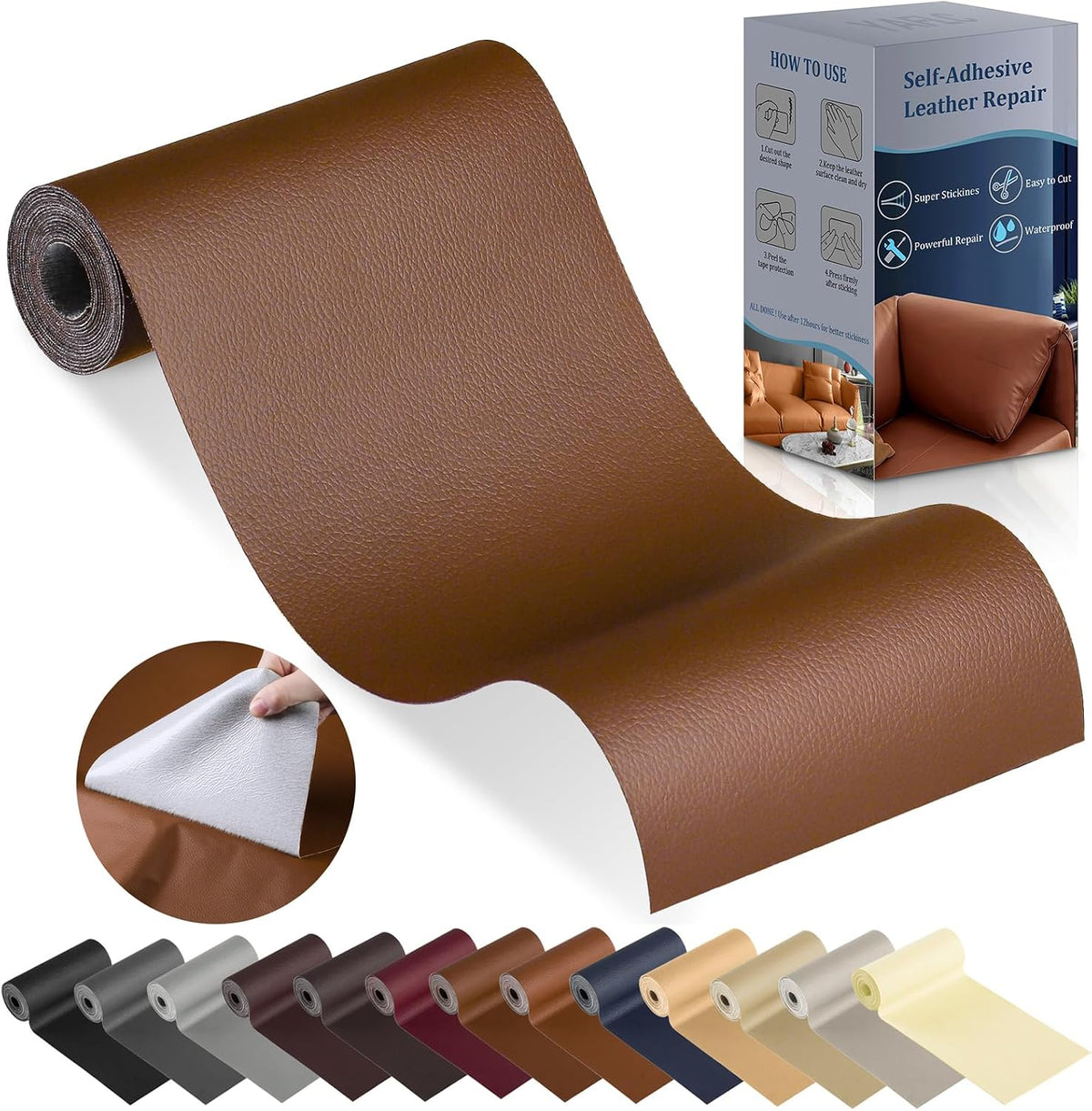 Self Adhesive Leather Repair Patch, Leather Repair Tape Kit Medium Grey | 4" x 63" Vinyl Tape for Furniture, Car Seat Sofa Jackets Couches Chair - Image 15