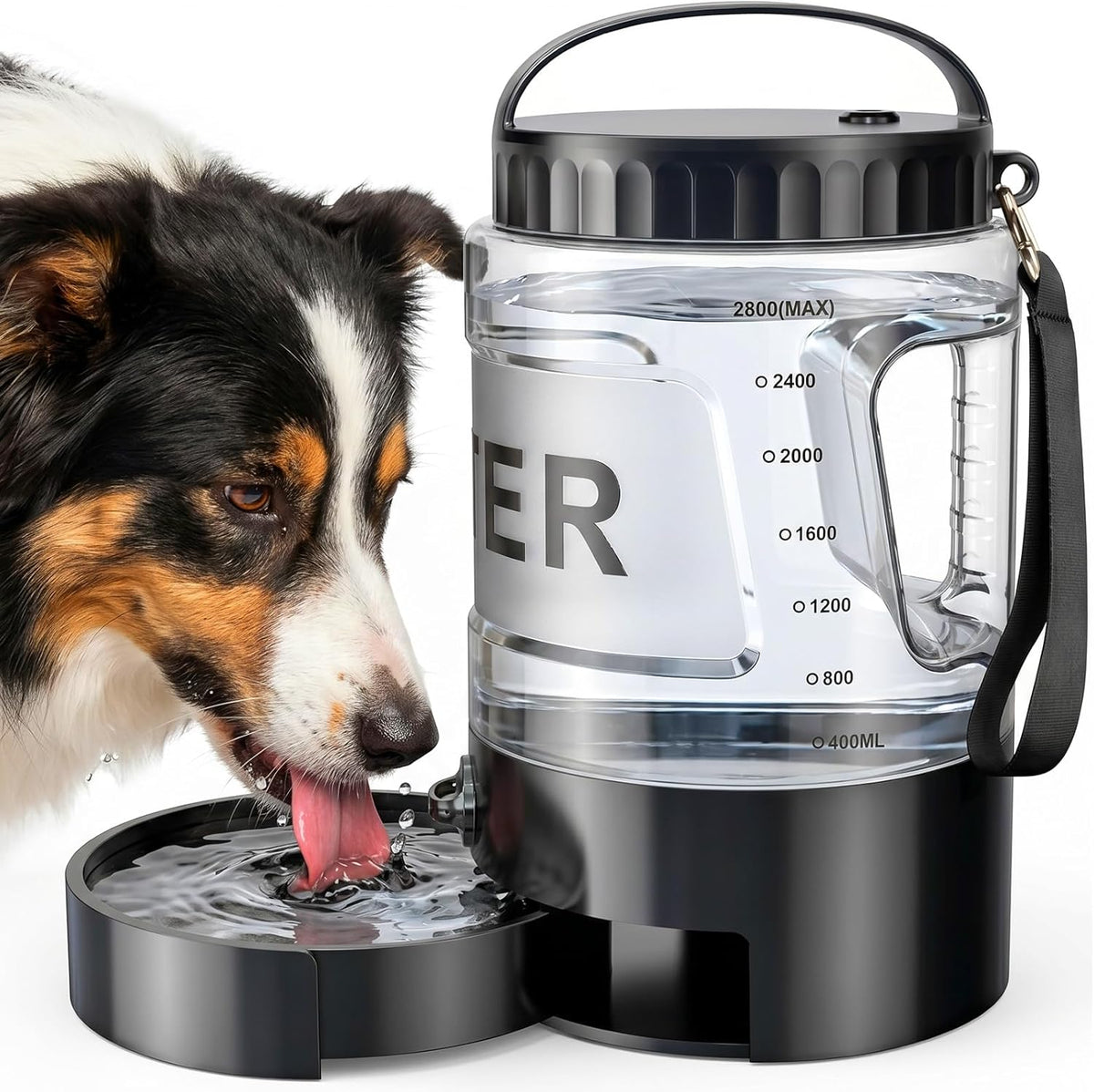 77oz Portable Dog Water Bottle, Camping Essentials, Large Travel Bottle with Pull-Out Drinking Bowl, Portable Beach Accessories, Car Water Container for Dogs, BPA Free - Black - Image 10