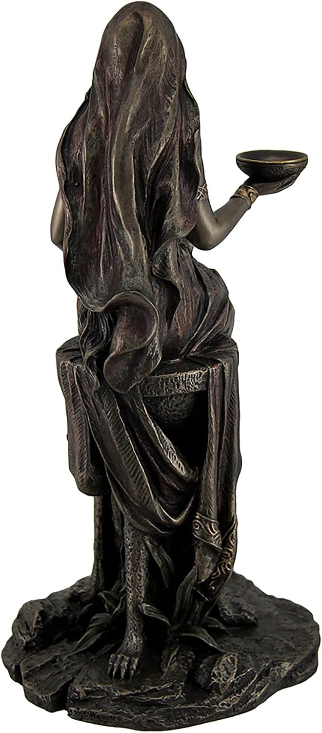 Close up of Veronese Design Pythia statue facial features and laurel branch