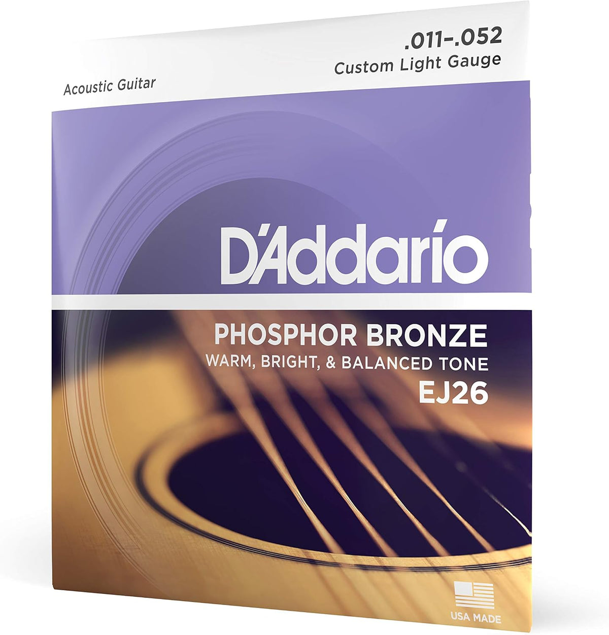 D'Addario EJ26 phosphor bronze acoustic guitar strings front package view