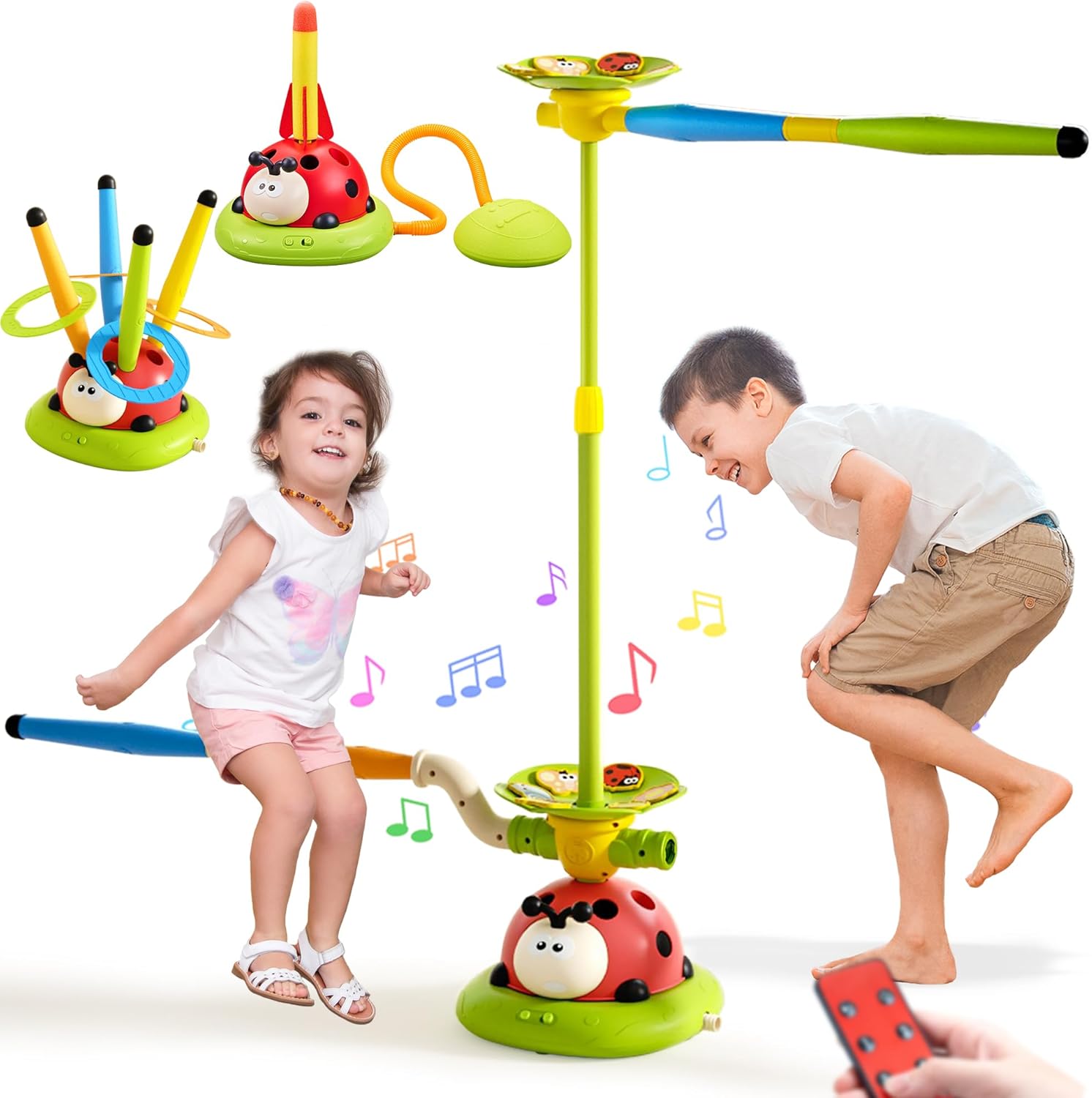 Pobaiyi 5 in 1 musical jump toy front view with rotating base