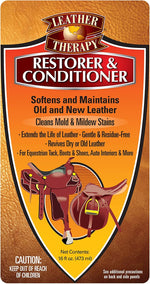 Leather Therapy Restorer And Conditioner side label showing usage instructions