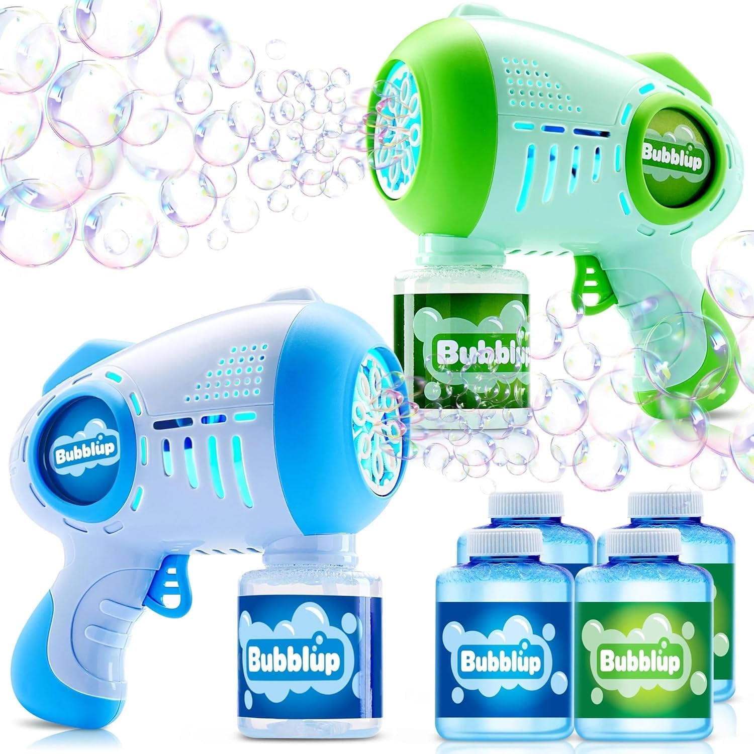 Joyin 2 pack kids bubble guns with solution bottles front view