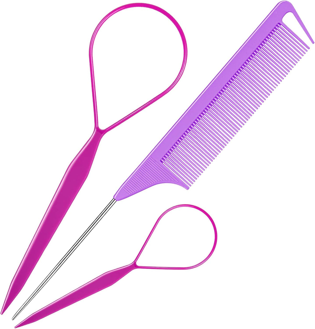 TsMADDTs 3Pack Hair Loop Tool Set front view with purple accessories