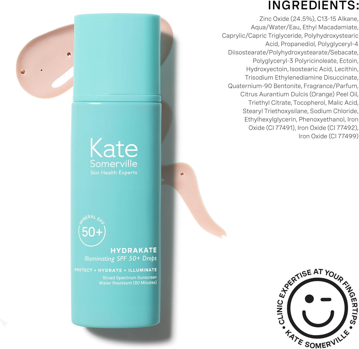 An overview of Kate Somerville HydraKate sunscreen components including the applicator top.