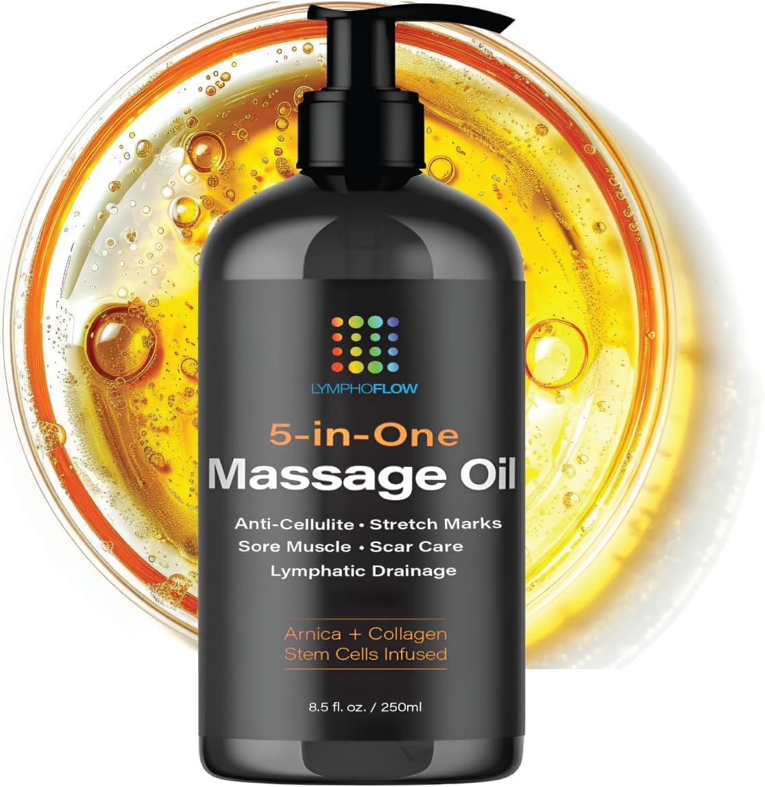 Lymphatic Drainage Massage Oil with Arnica, Collagen and Stem Cells, Post Surgery Recovery &, Liposuction, 360 Lipo, BBL, Tummy Tuck, Fibrosis Treatment, 8.5 Oz - Image 1