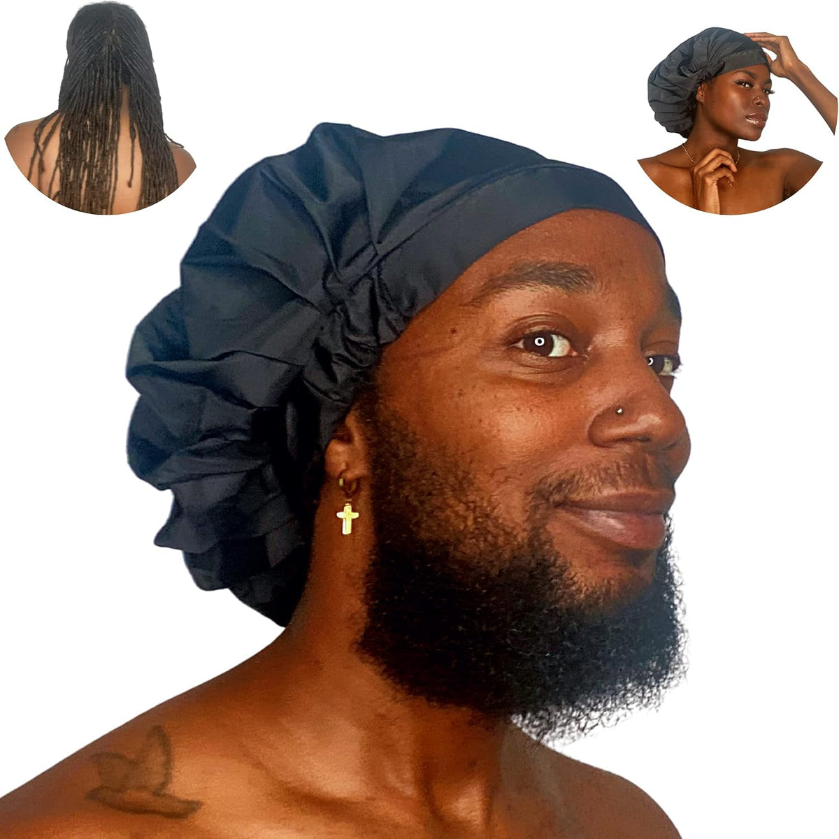 TTAT extra large shower cap black front view