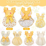 Abbylike small pet clothes set displaying the daisy and plaid bowknot designs.