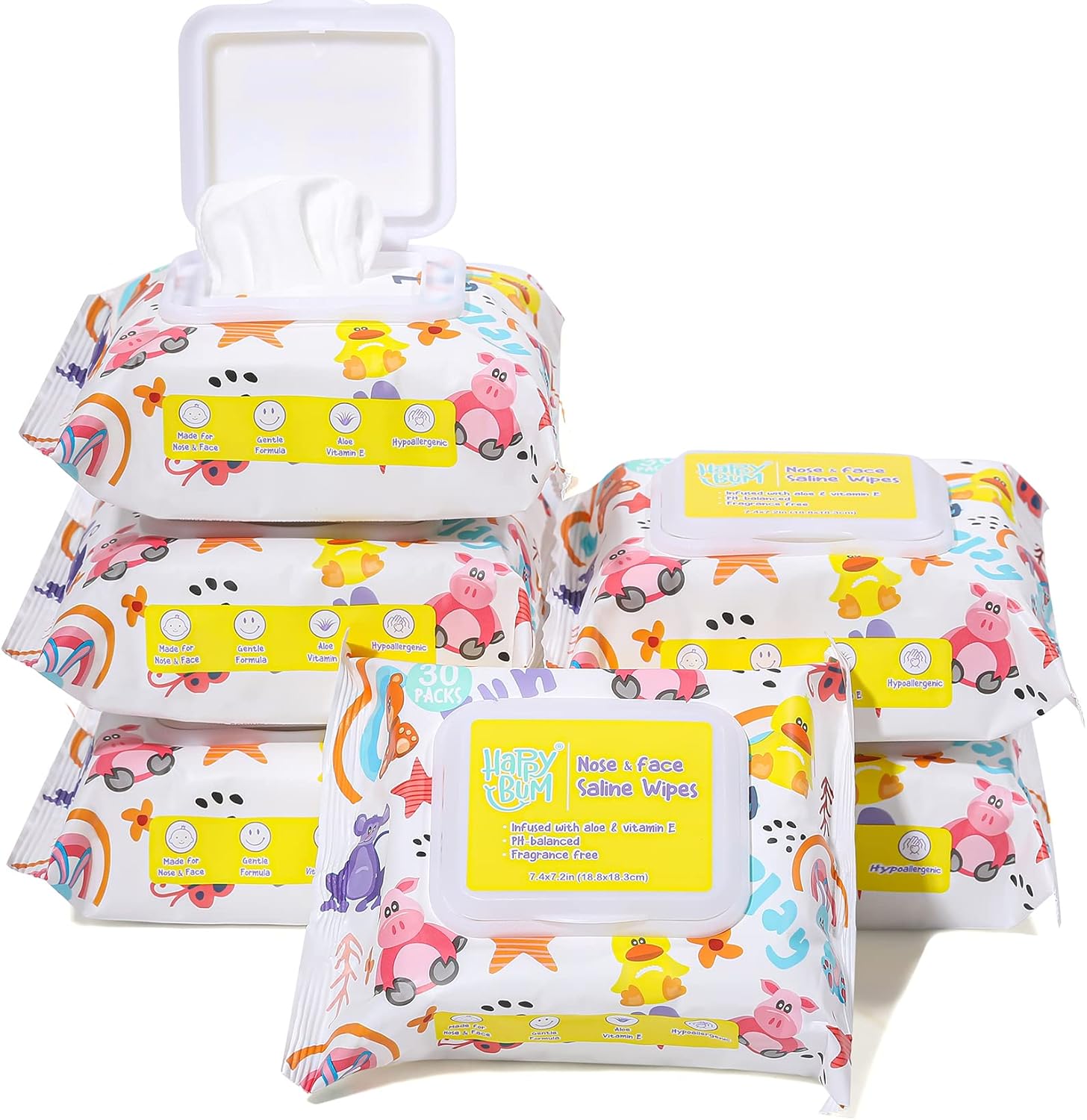 Happy Bum Saline Baby Wipes front packaging view