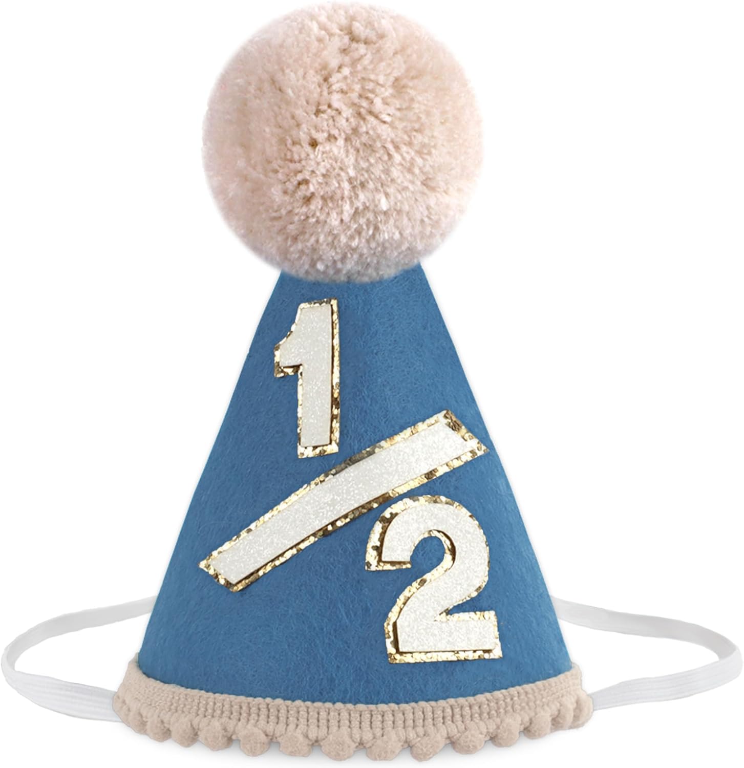 PUGPIU half birthday hat front view beige felt party crown for six month baby milestone photoshoot