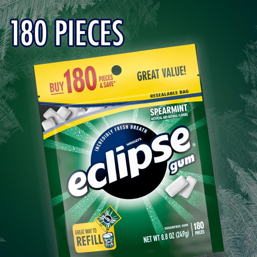 Eclipse imported spearmint mint gum resealable travel bag