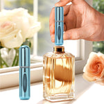 Generic 5ml mini perfume bottle in light blue showing the front profile and compact design.