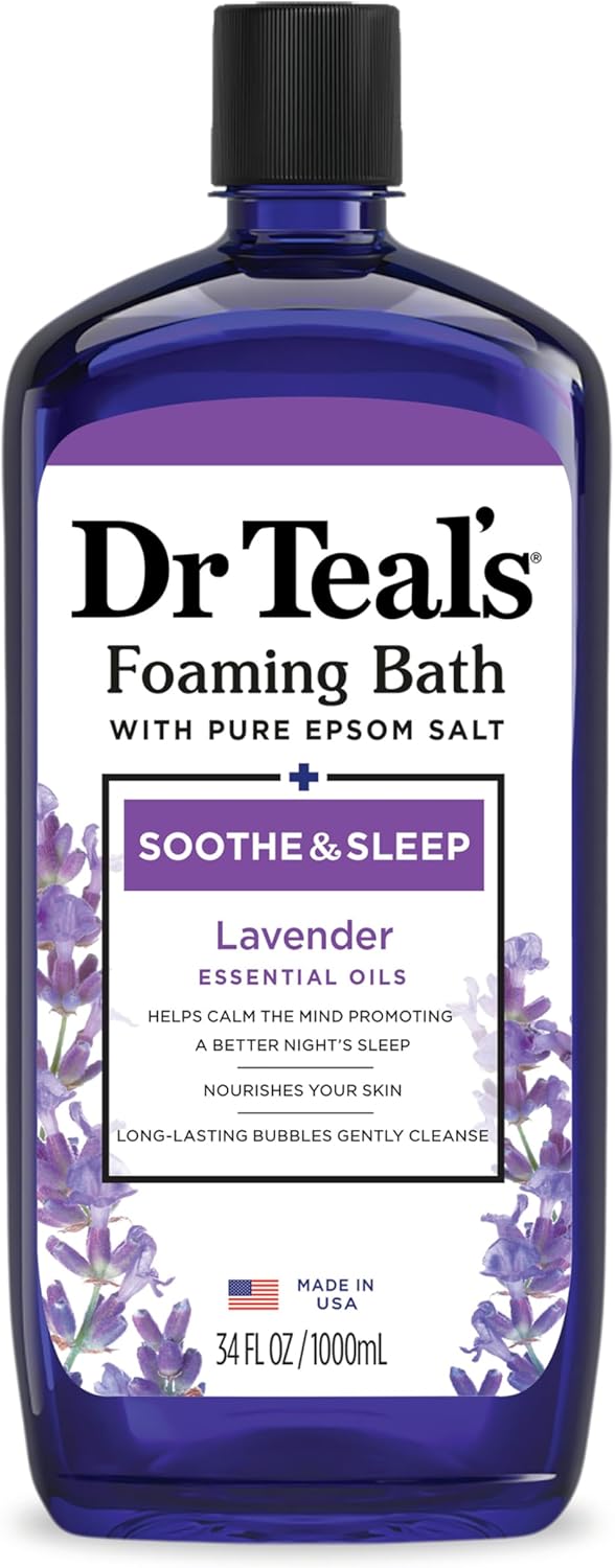 Dr Teals Foaming Bath Lavender 34 Fluid Ounce front view bottle for relaxing bubble bath