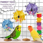 Blue bird cage accessories showing the 360 degree spinning wheel structure