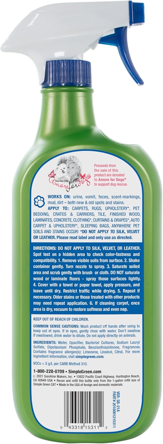 Simple Green enzymatic cat urine cleaner trigger spray bottle angle view