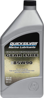 Quicksilver Extreme Performance Gear Lube front view bottle showing 85W-90 marine oil rating.