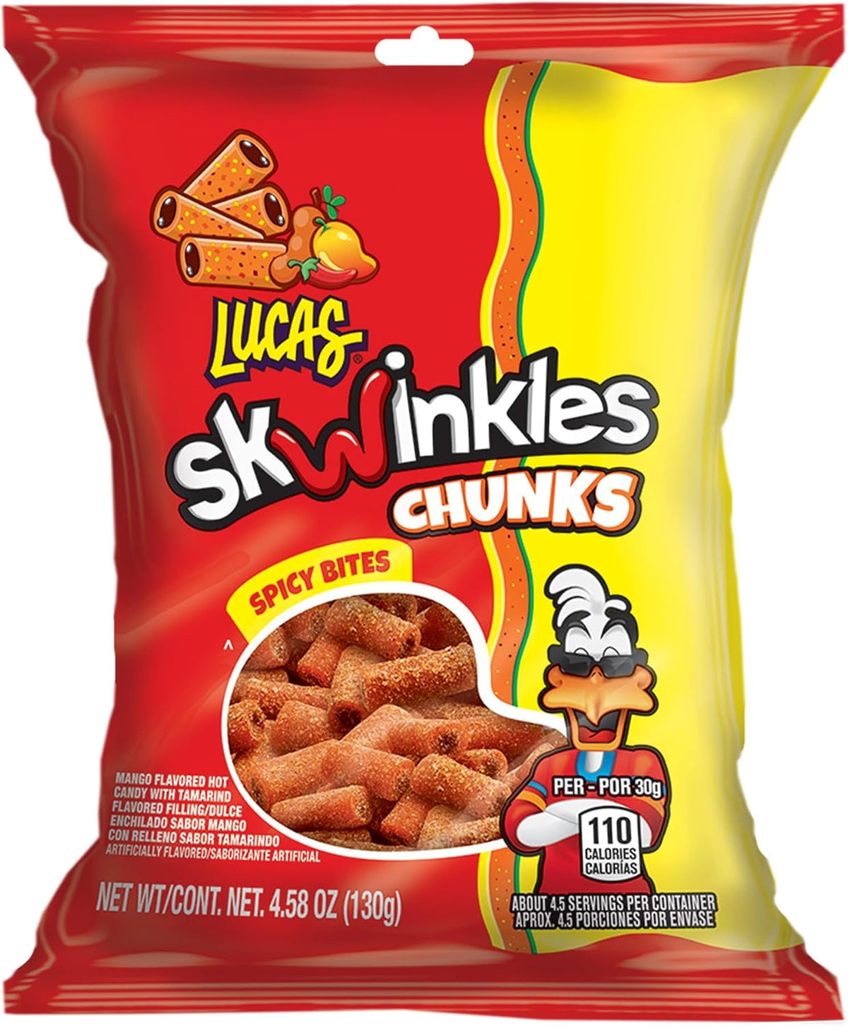 Lucas Skwinkles Mango Chunks back packaging with nutrition facts and ingredients