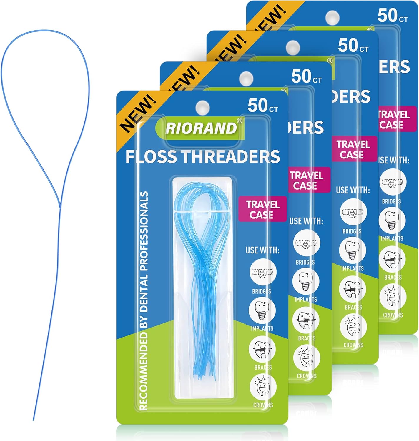 RioRand Floss Threaders,Essential Tool for Maintaining Oral Health with Braces, Bridges, and Implants 200 Count (Pack of 4) - Image 1