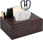 Multifunction PU Leather Tissue Box Holder with Stationery Remote Control Box, Decorative Tissue Pen Pencil Remote Organizer for Home and Office Use(White) - Image 12