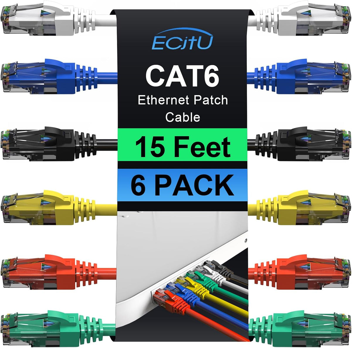 Cat6 Patch Cables 20 Feet (6 Pack), Cat 6 Ethernet Cable, 24AWG CCA, UTP Network Cord, Internet Cable, Compatible for PC, Laptop, Router, Switch, Server, Printer, RJ45 LAN with 25 Cable Ties - 20FT - Image 11