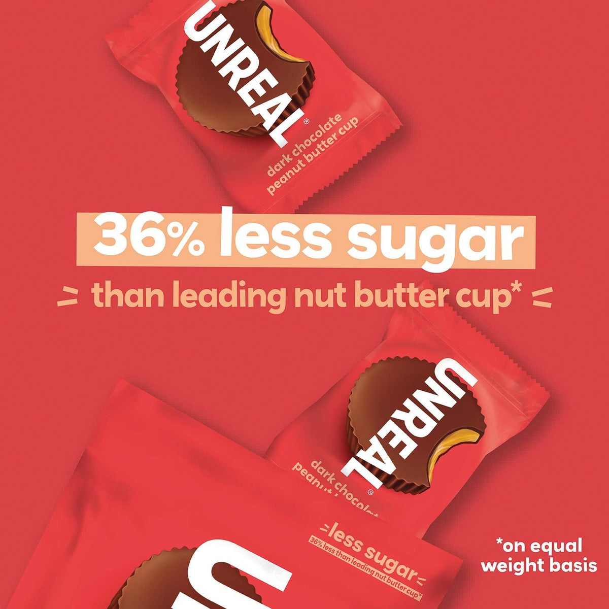 Rich dark chocolate cup cut in half showing creamy organic peanut butter filling