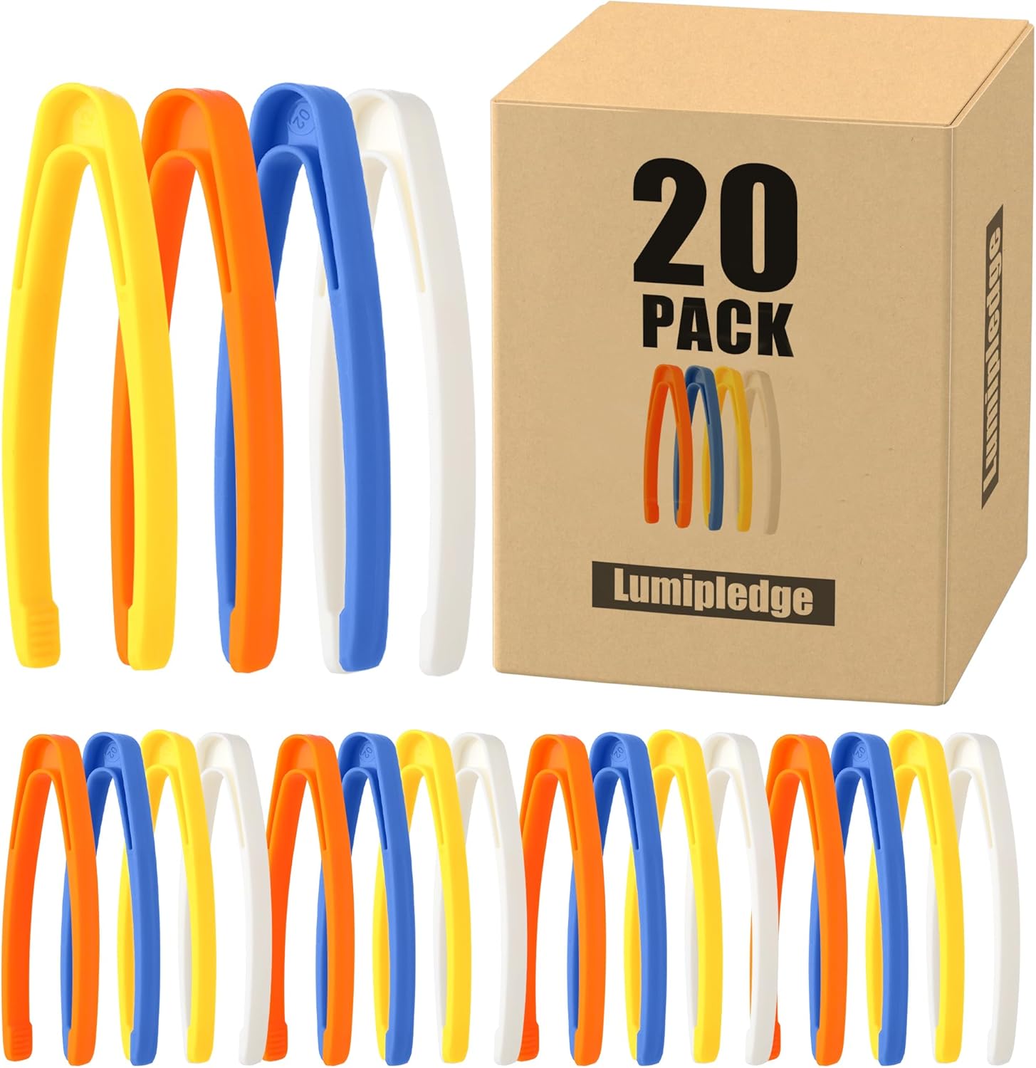Lumipledge sensory bin tools plastic tweezers 20 piece set front view showing vibrant colors
