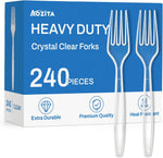 Aozita heavy duty clear plastic forks retail box front view