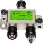 DIRECTV MSPLIT2R1-03 approved two way wide band SWM splitter front view showing coaxial ports
