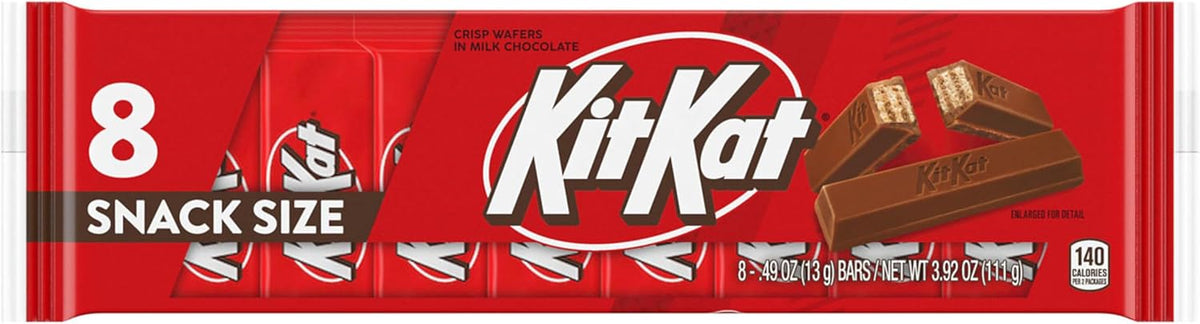Authentic USA imported Kit Kat chocolate snack bars displayed on a white backdrop.