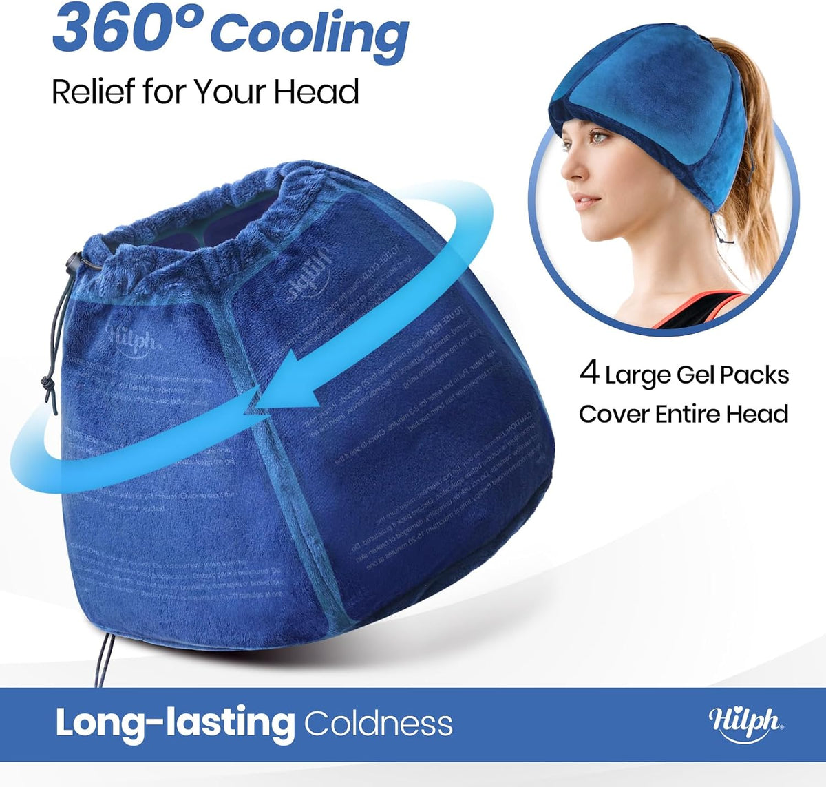 Hilph therapeutic ice cap displayed flat showing the four removable gel pack compartments