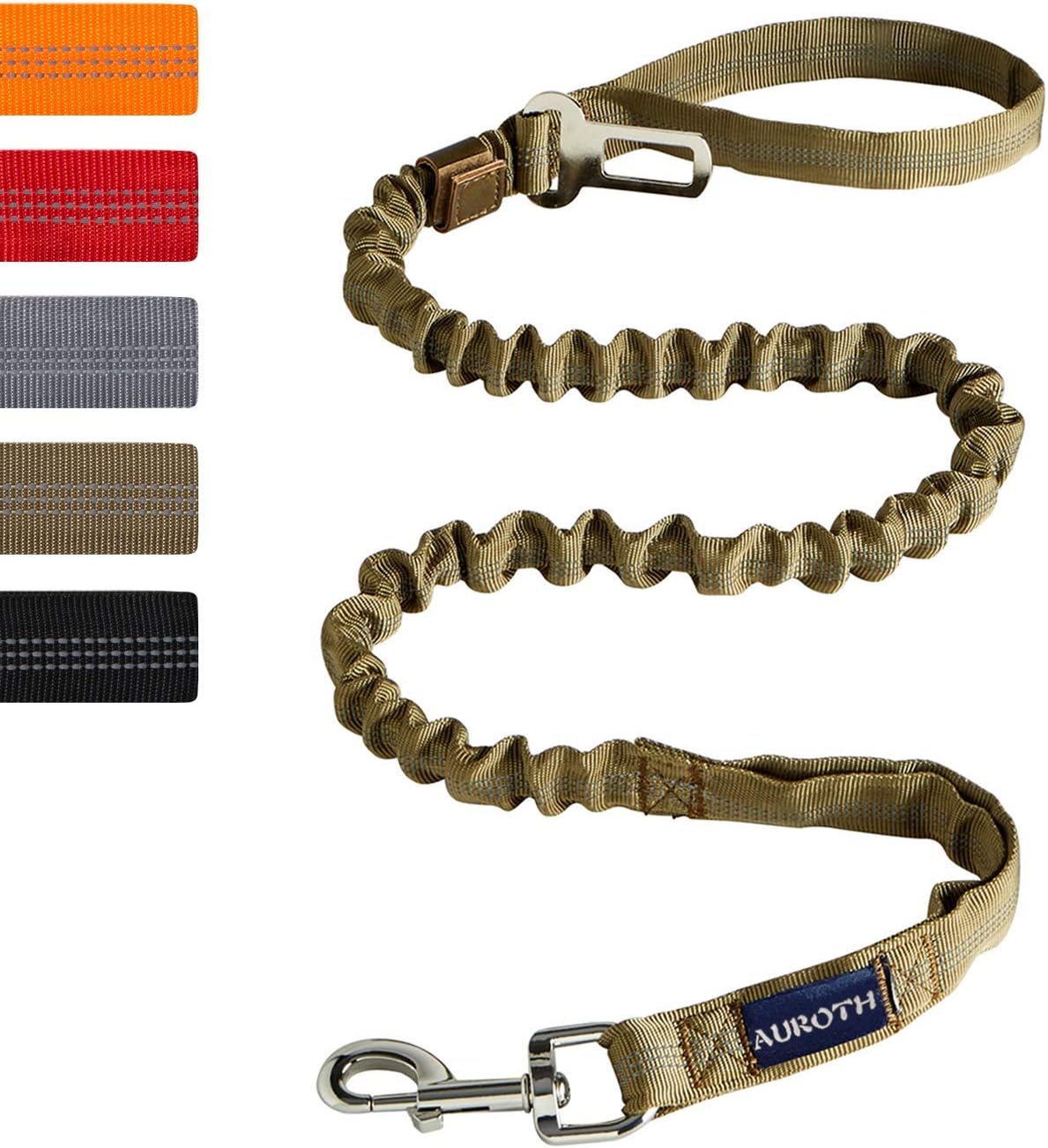 Auroth heavy duty bungee dog leash army yellow front view