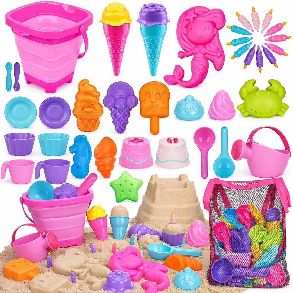 Toy Life 41 piece beach toy set with collapsible bucket and molds