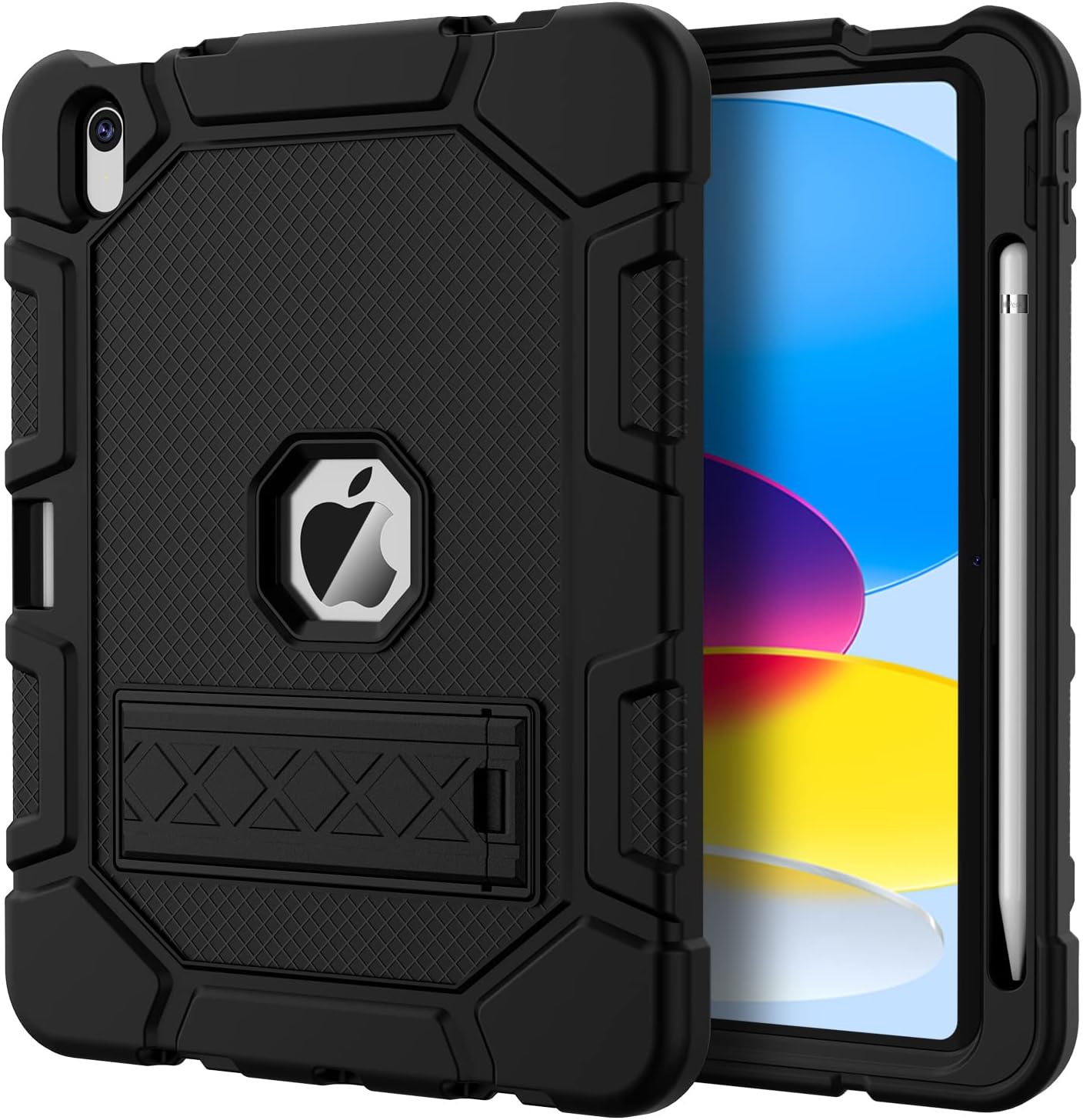 Azzsy heavy duty rugged protective iPad case front view black color