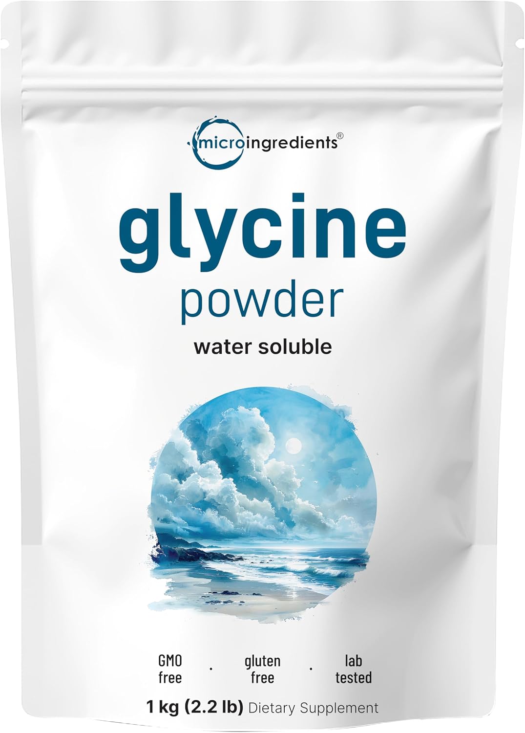 Micro Ingredients Glycine Powder package size comparison and dimensions