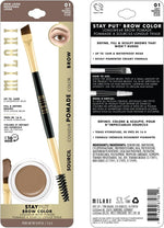 Milani Stay Put Brow Color dual ended brush and jar set close up