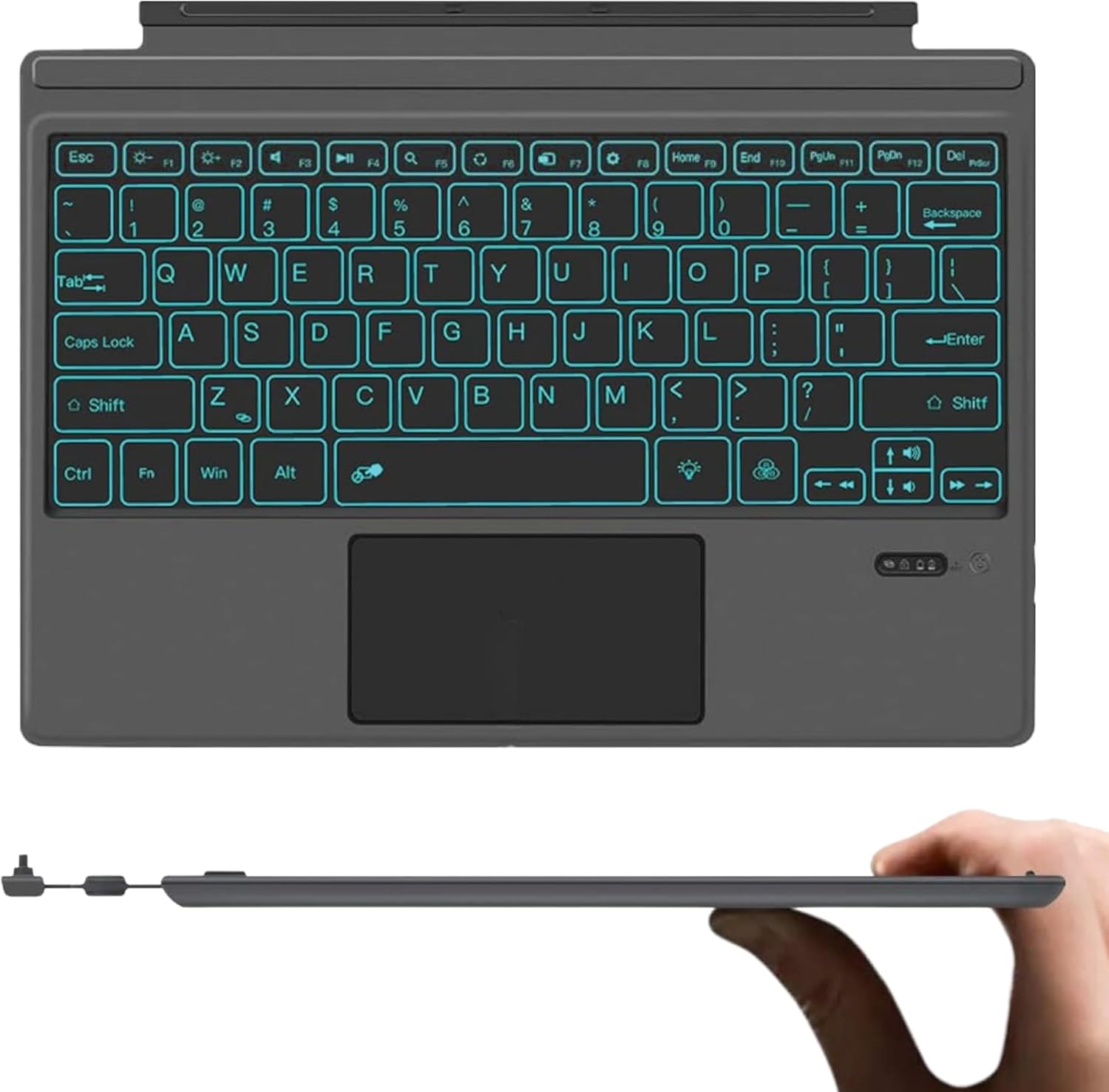 WirelessFinest wireless keyboard type cover replacement front view showing trackpad and backlit keys