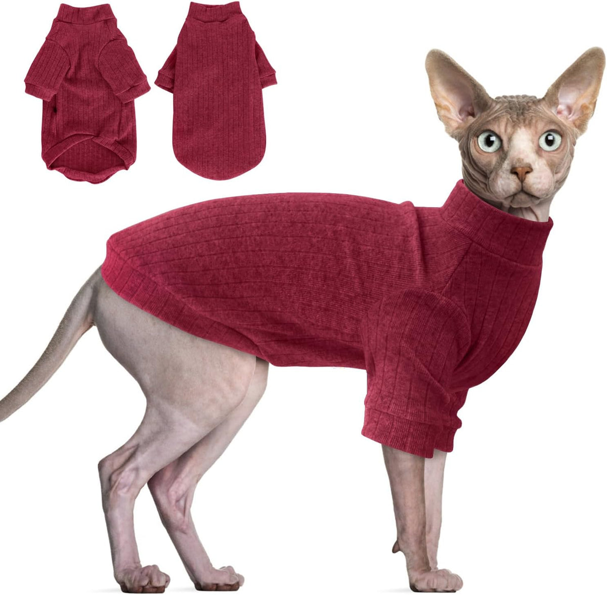 Idepet Sphynx Hairless Cats Sweater Shirt Kitten Soft Puppy Clothes Pullover Cute Cat Pajamas Jumpsuit Cotton Apparel Pet Winter Turtleneck for Cats and Teacup Chihuahua Small Dogs(Green,XS) - Image 9