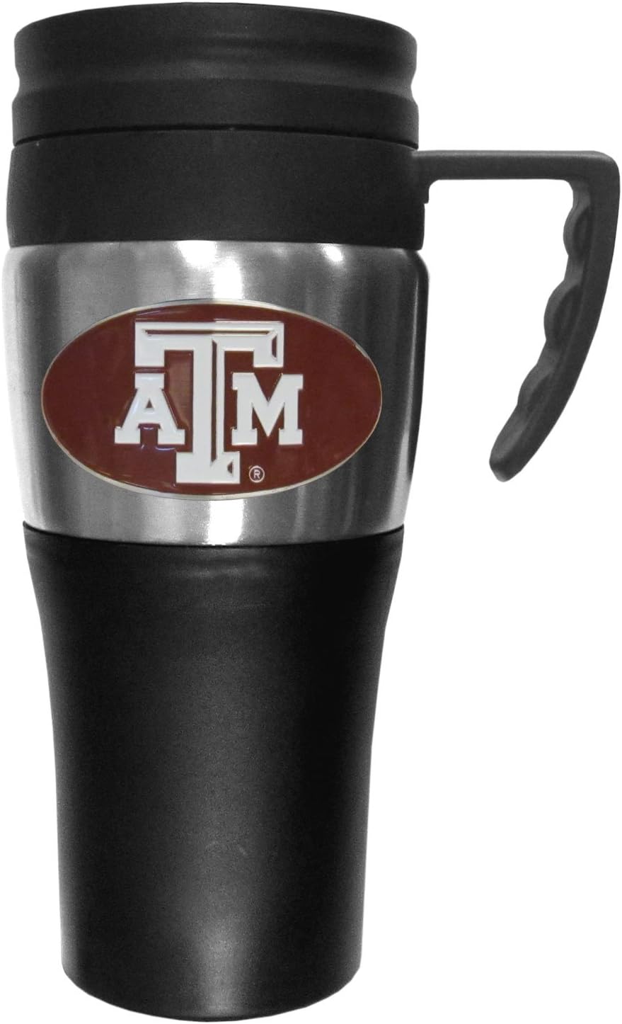 Siskiyou NCAA travel mug side view showing integrated handle