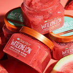 Side view displaying 18 Ounce net weight on Tree Hut Watermelon body scrub packaging