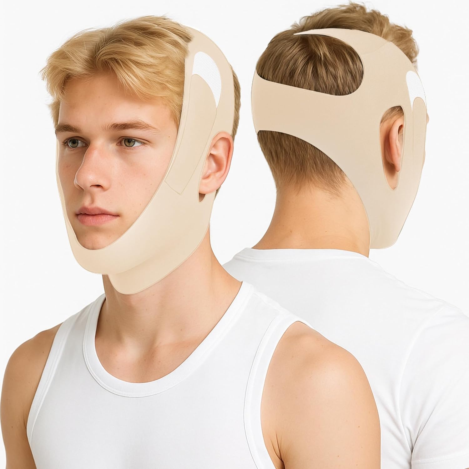 Holinee Anti Snoring Chin Strap, Chin Strap for Sleeping Adjustable High Elasticity Traceless, Comfortable Stop Snoring Solution, Breathable and Reusable Anti Snoring Devices for Men and Women (Beige) - Image 1
