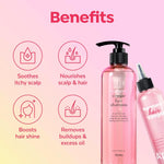 Close up of A'Pieu Raspberry hair care set components