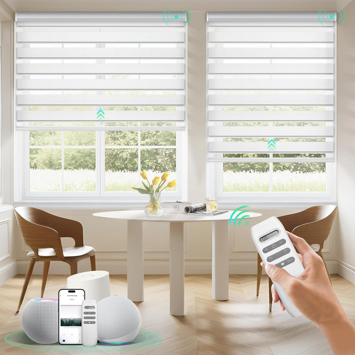 HeyBlinds Motorized Zebra Shades for Indoor Windows, Roller Shades with Customized Size, Electric Cordless Blinds Compatible with Alexa Google Home and Apple Home (Zebra Blinds Fabric Samples) - Image 13