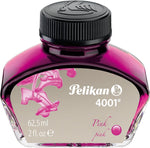 Pelikan 4001 pink ink bottle front view showing glass container and label
