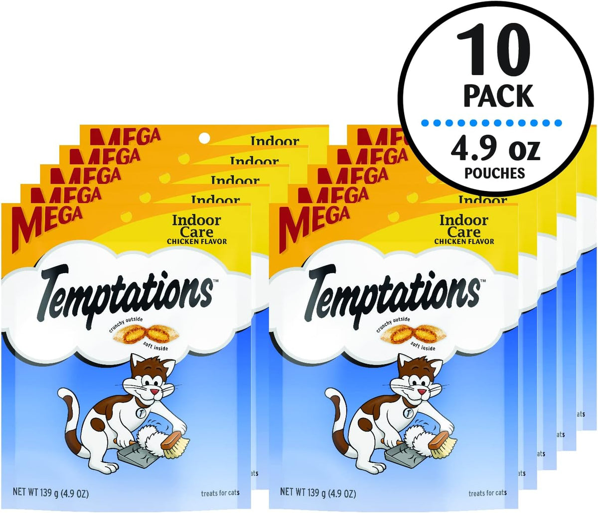 Temptations hairball control indoor care cat snacks packaging closeup
