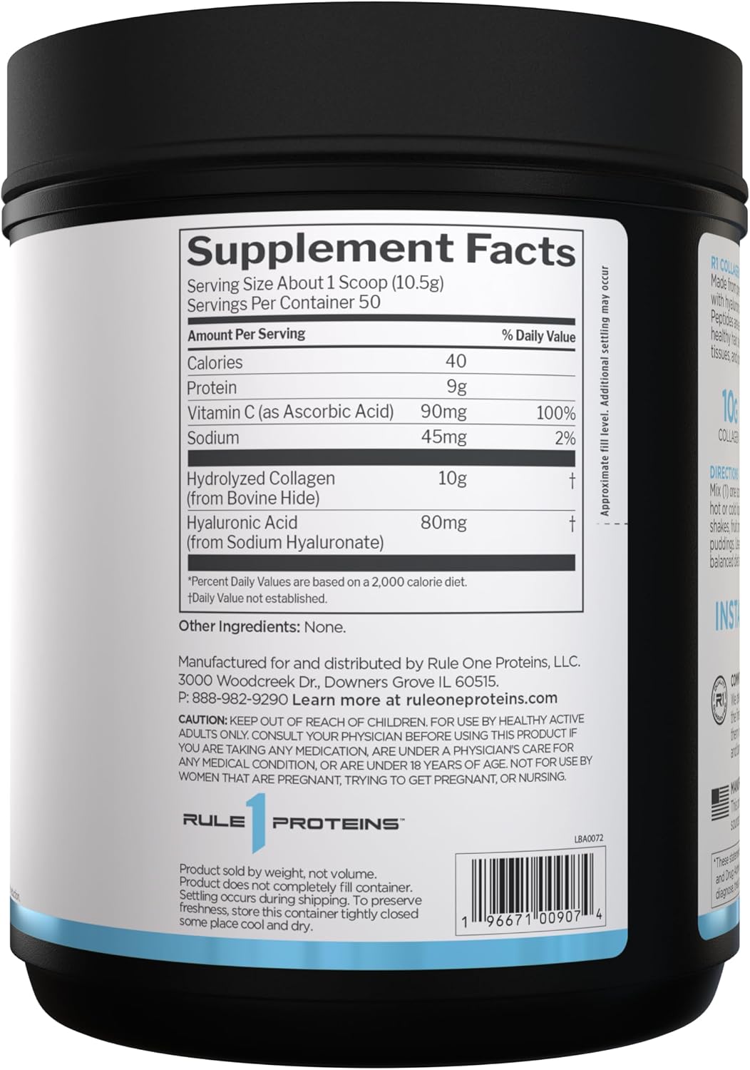 Rule 1 Collagen Peptides nutritional facts panel label