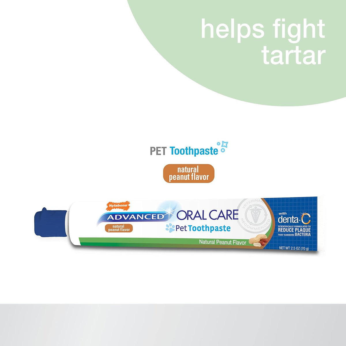 Nylabone dog toothpaste tube showing peanut butter flavor branding