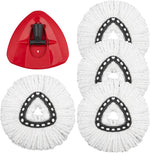 Grarend spin mop replacement heads front view showing four white microfiber refills and one red triangle base
