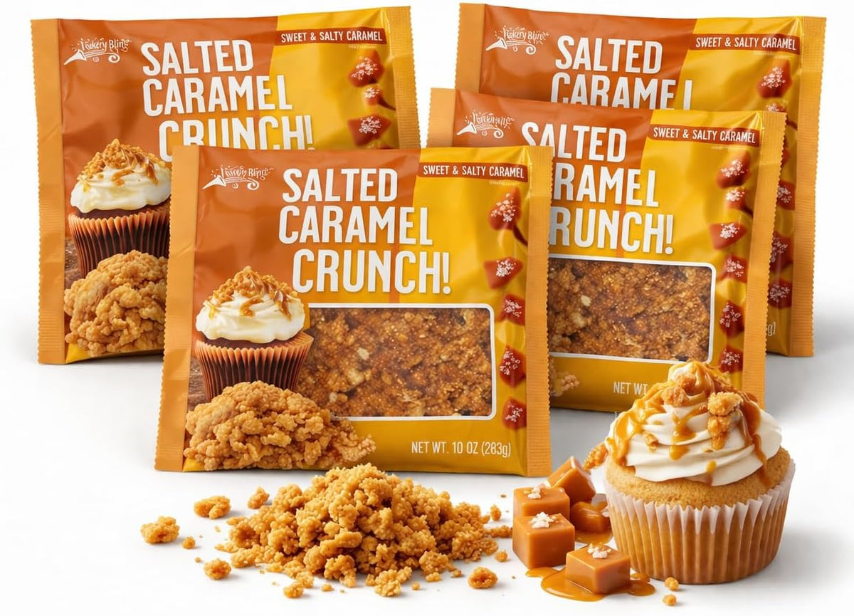Crushed caramel candy pieces sprinkle topping close up view