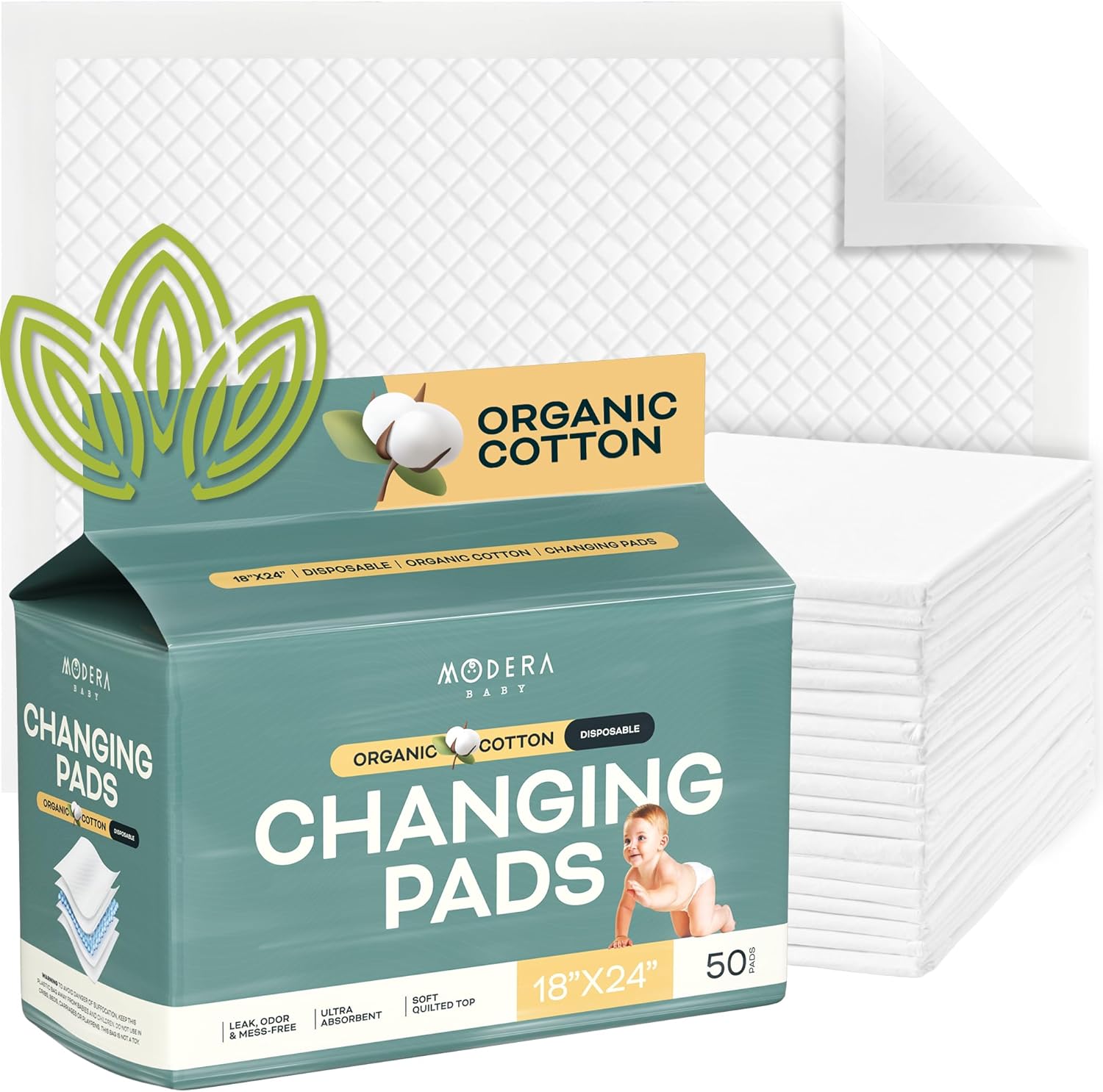 Modera organic cotton disposable changing pad liners front view