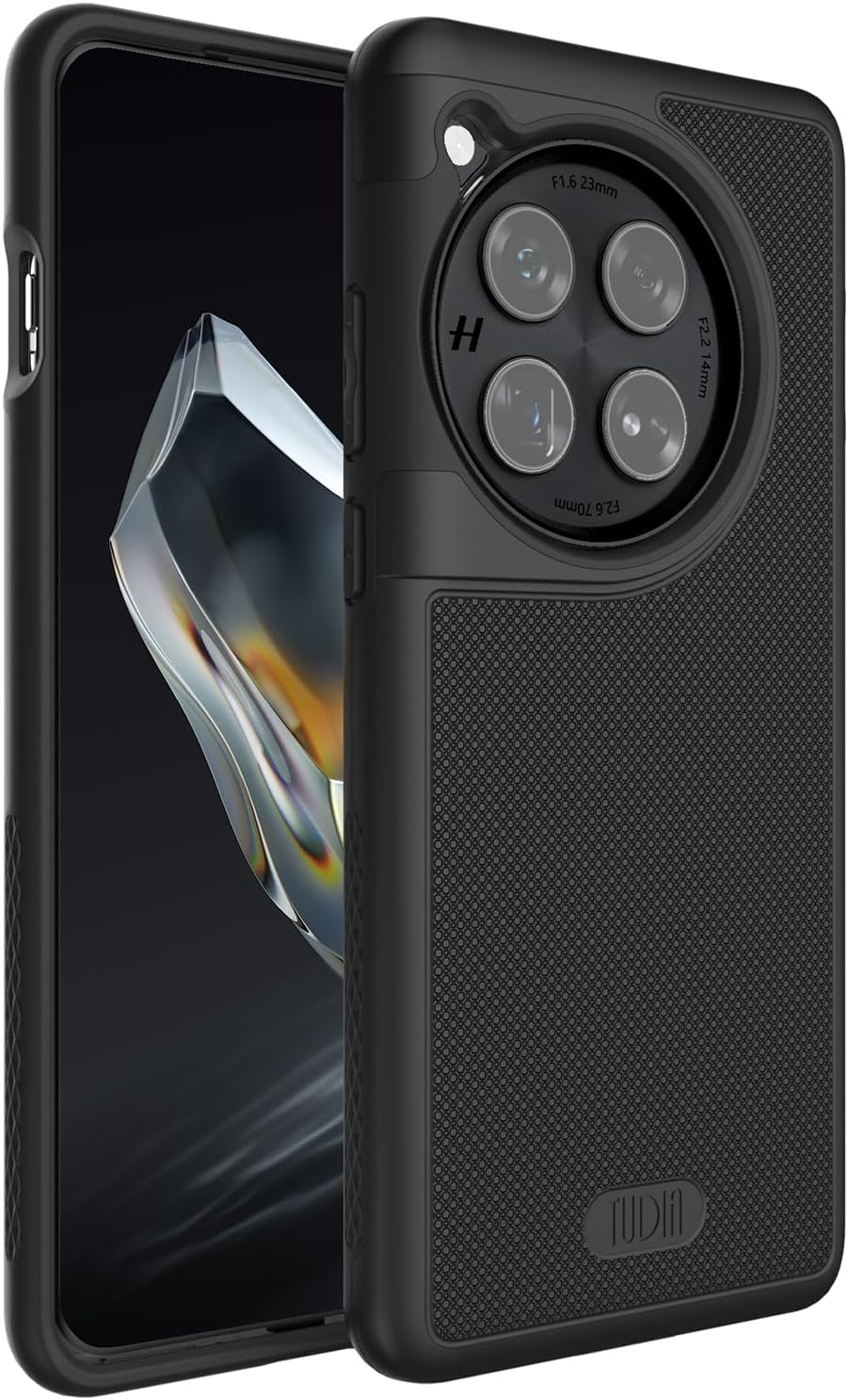 TUDIA MergeGrip OnePlus 12 case front view showcasing matte black finish